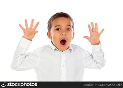 Surprised child open his mouth isolated on a white background