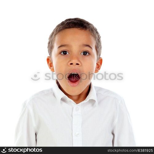 Surprised child open his mouth isolated on a white background