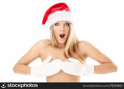 Surprised girl-friend of santa, isolated on a white background