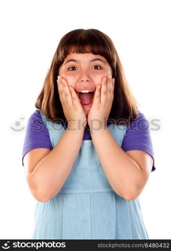 Surprised girl opening her mouth. Surprised girl opening her mouth isolated on a white background