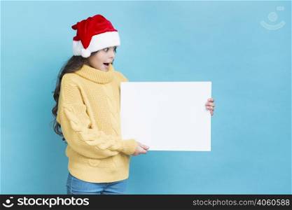 surprised girl with poster mockup hands