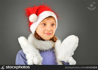 surprised girl with santa hat