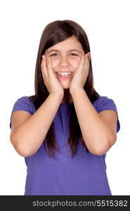 Surprised preteen girl isolated on white background