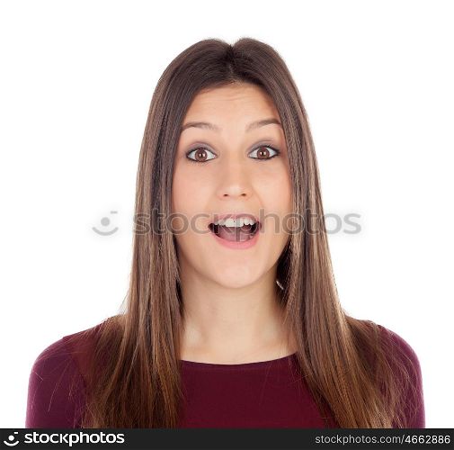 Surprised pretty girl isolated on a white background