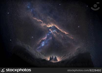 Surreal night sky full of stars and epic milky ways. Neural network AI generated art. Surreal night sky full of stars and epic milky ways. Neural network generated art