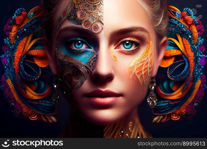 Surreal portrait of a woman. Beautiful surrealistic art picture.  Generative AI
