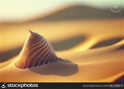 Surreal shell on the beach. Abstract clam with filigree shape on the sand. Generated AI. Surreal shell on the beach. Abstract clam with filigree shape on the sand. Generated AI.
