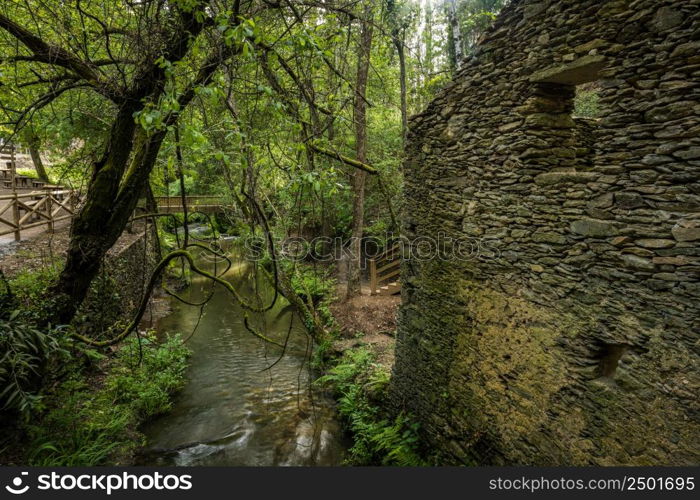 Surrounding landscape of the Estanislau fountain park and the Lourido river that divides the parishes of Arada and Maceda in the Municipality of Ovar, Portugal.