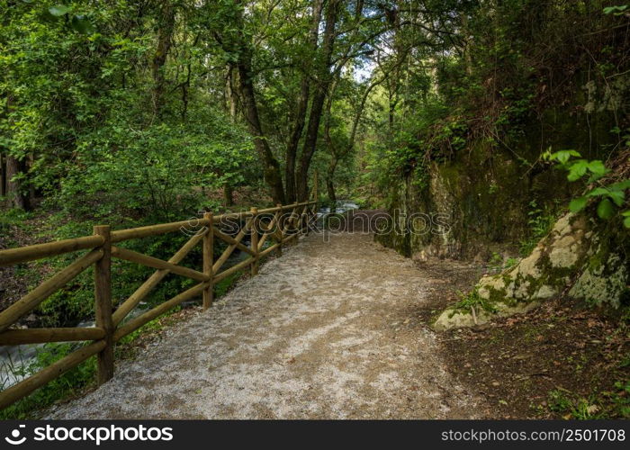 Surrounding landscape of the Estanislau fountain park and the Lourido river that divides the parishes of Arada and Maceda in the Municipality of Ovar, Portugal.