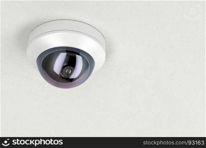 Surveillance camera attached on white ceiling