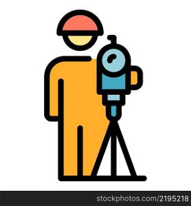 Surveyor with equipment icon. Outline surveyor with equipment vector icon color flat isolated. Surveyor with equipment icon color outline vector