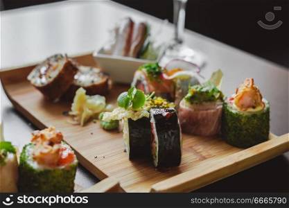 Sushi and Japanese Food on the table at restaurant