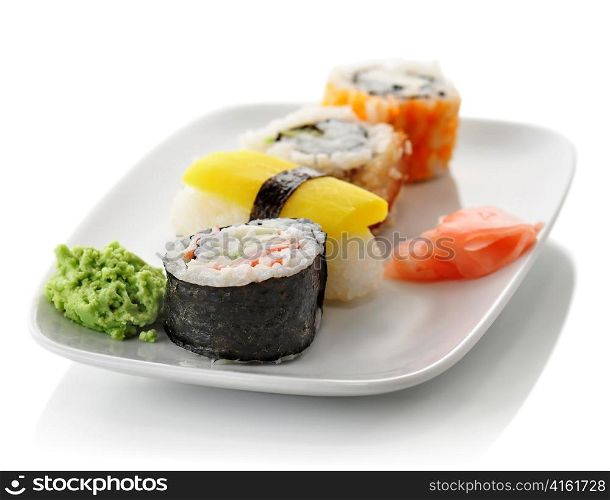 sushi assortment on a white dish