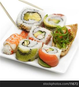 Sushi Assortment On White Dish