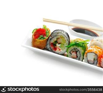 Sushi Assortment On White Dish
