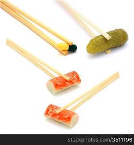 sushi cucumber and tablet on chopstick