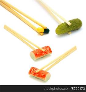 sushi cucumber and tablet on chopstick