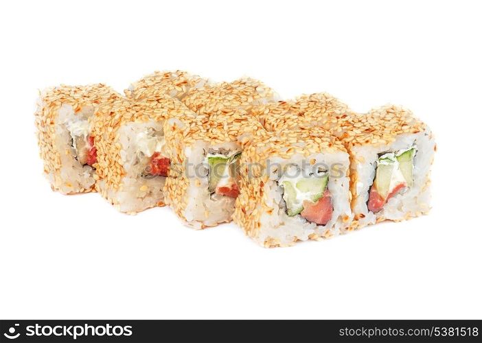 sushi fresh maki rolls with sesame isolated on white