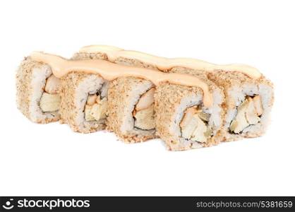 sushi fresh roll chicken and isolated on white