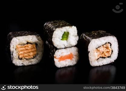 sushi over black background
