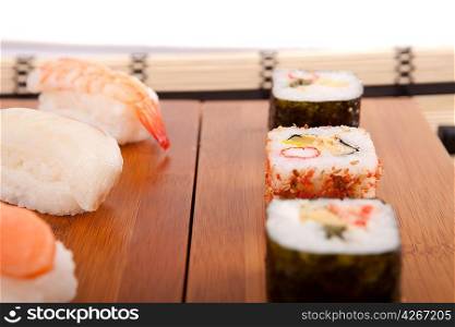 sushi pieces, isolated over white background