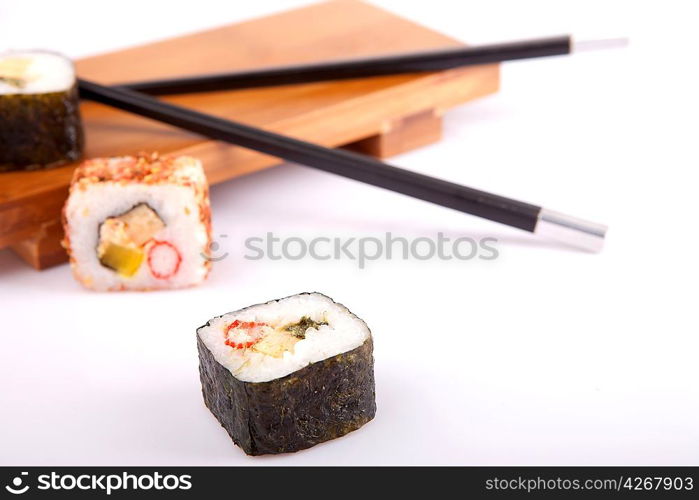 sushi pieces, isolated over white background