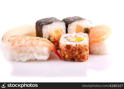 sushi pieces, isolated over white background