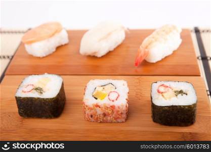 sushi pieces, isolated over white background