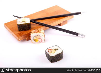 sushi pieces, isolated over white background