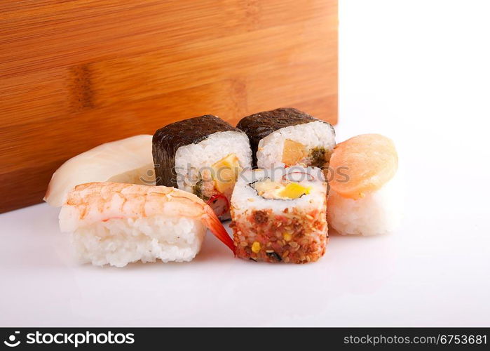 sushi pieces, isolated over white background