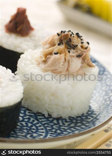 Sushi Rice Balls with Smoked Mackerel and Ameboshi Paste