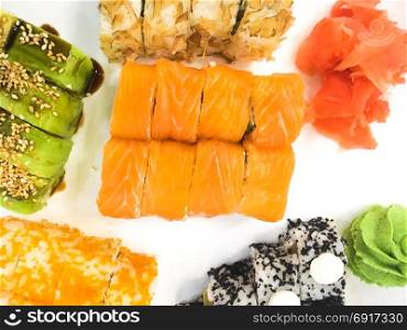 Sushi roll with salmon. Sushi roll with salmon. Asian tasty seafood.