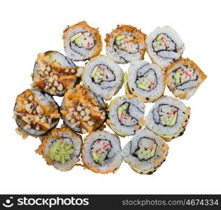 Sushi rolls assortment isolated on white background