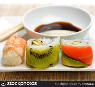 Sushi Rolls ,Close Up On White Dish
