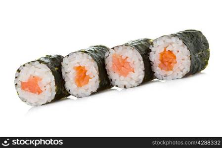 Sushi rolls isolated on a white background.