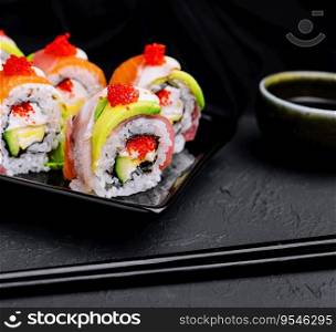 sushi rolls of red tuna with salmon
