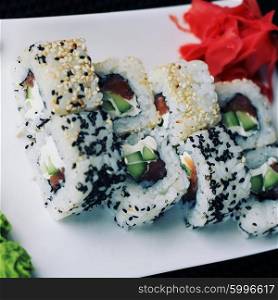 Sushi rolls on a plate