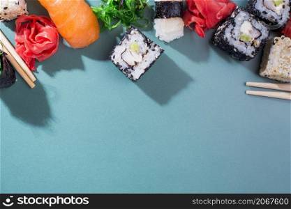 sushi rolls table with copy space