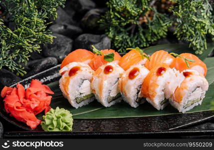 sushi rolls with shrimp and salmon