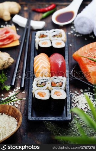 sushi rolls with sushi ingredients