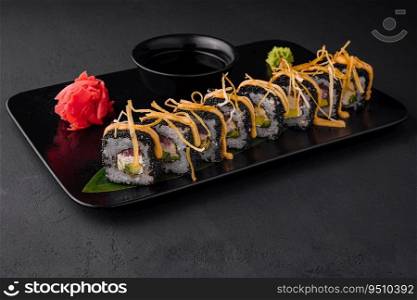Sushi rolls with tuna and black caviar
