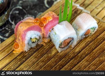 Sushi Salmon tuna and hamachi set