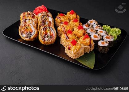 Sushi set assorted on black plate