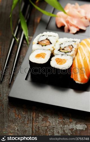 Sushi set served on a plate