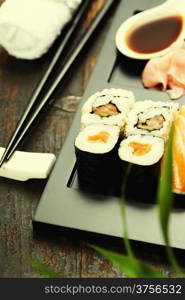 Sushi set served on a plate