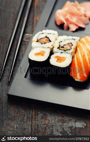 Sushi set served on a plate