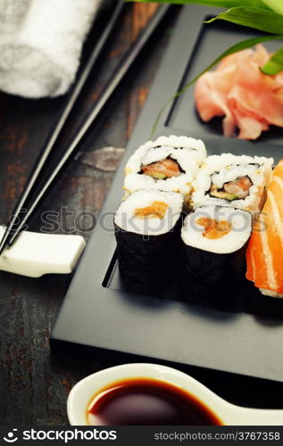 Sushi set served on a plate