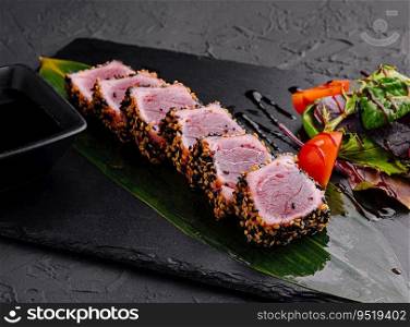 sushi tuna steak with sesame seeds