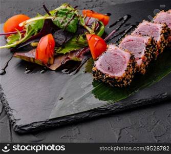 sushi tuna steak with sesame seeds