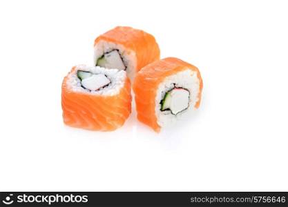 sushi with salmon on white background